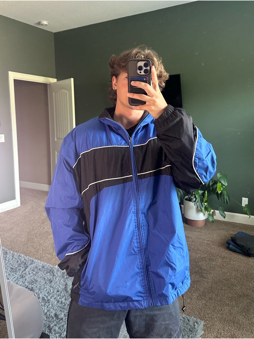 Blue and Black Men’s Lightweight Windbreaker Jacket
